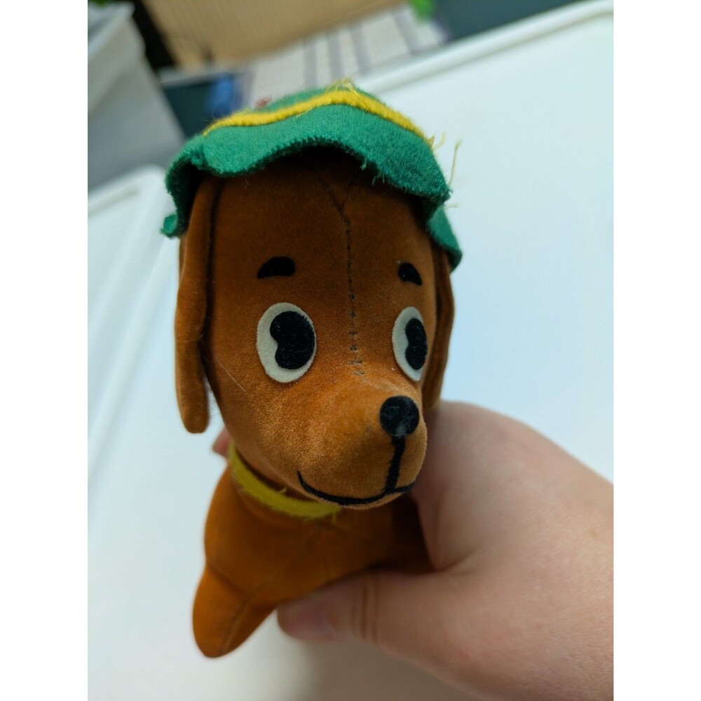 Vintage Dakin Dream Pets Plush Dachshund Dog With Green Hat 1960's 1970's